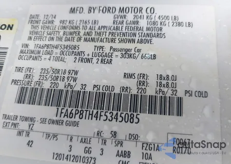 2015 Ford Mustang Ecoboost from USA, damaged, VIN 1FA6P8TH4F5345085